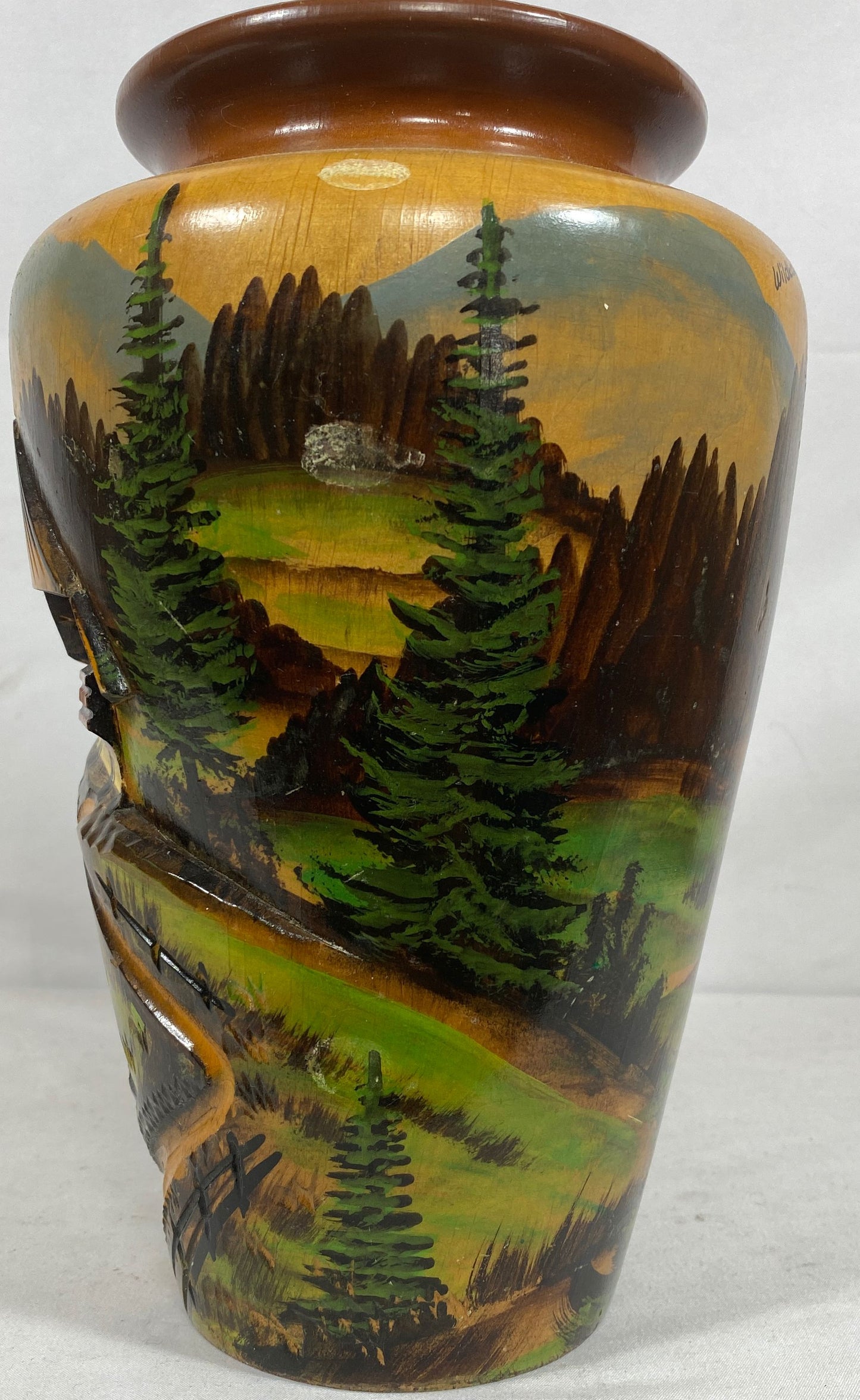 German Collectible Vase Hand Painted And Hand Carved
